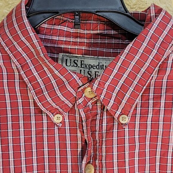 US Expedition Men's Long Sleeve Button Down Shirt Red Plaid Flannel XL Cotton - Picture 2 of 11